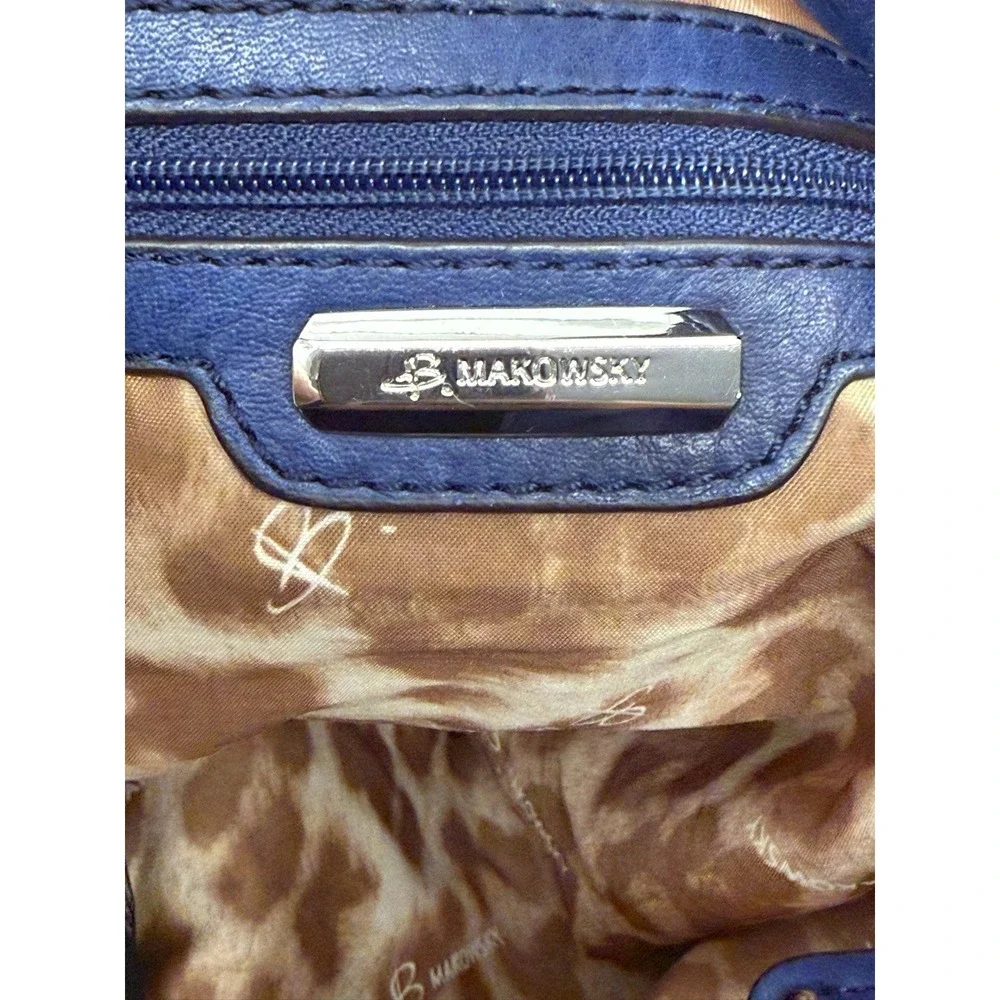 B Makowsky Blue Leather Hand Bag Purse Hobo‎ Shoulder Bag #33